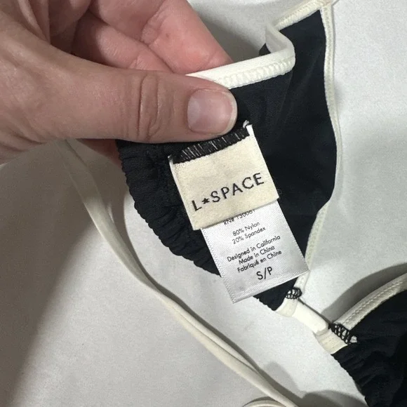NWD $92 L Space [ Small ] Colorblock Lotus Bikini Top in Black + Cream #U1742 - Picture 8 of 10